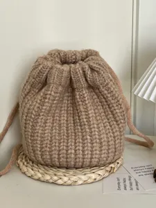 Retro Strick Kordelzug Beutel Tasche, gemütliche handgemachte Häkel Umhängetasche für Damen.