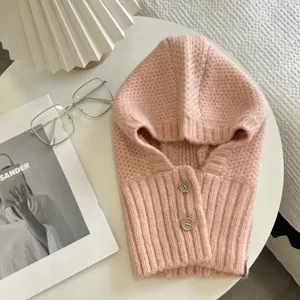 Winter Warm Strick Sturmhaube Hut Integrierter Nackenwärmer Pullover Wollmütze Winddichter Ohrenschutz Outdoor Kopfbedeckung Für Damen