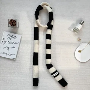 Y2K Black White Striped Knitted Scarf Long Skinny Scarf Fall Winter Fashion Warm Muffler