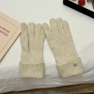 Cozy winter warm knit gloves solid color thick cuff touch screen gloves for women daily wear