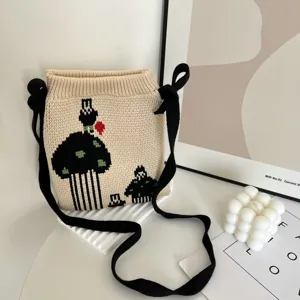 Leuke gebreide schoudertas detail, schattig cartoon ontwerp crossbody tas voor dagelijks gebruik.