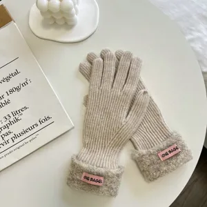 Damen dicke warme Strickhandschuhe für den Winter mit kuscheligen Plüschbündchen