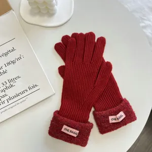 Damen rote Winter Strickhandschuhe verdickte warme Fingerhandschuhe stilvoll kälteschutz Alltags