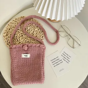 Koreanischer Ins-Stil handgemachte Strick-Mini-Umhängetasche süße Wolle Umhängetasche
