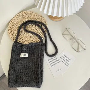 Koreanischer Stil handgestrickte Handytasche, mini süße Wolle Umhängetasche für Damen Winter.