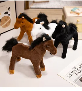 Cute simulation horse plush toy, detailed standing design, soft material, perfect children gift.