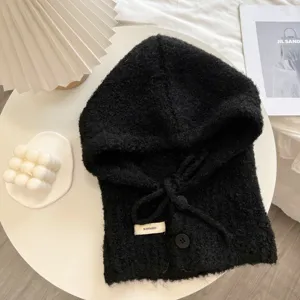Cagoule en tricot noir hiver chaud polaire capuche écharpe confortable couvre-chef
