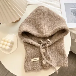 Cagoule tricotée écharpe combinée pour femmes hiver chaud protection des oreilles bonnet en laine douce.