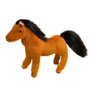 Cute brown plush horse toy simulation standing pony stuffed animal doll for kids gift decor