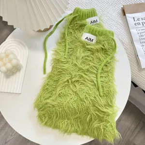 Chauffe-jambes en fausse fourrure vert néon, guêtres tricotées douces avec cordon réglable.