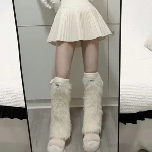 Chauffe-jambes douillets en peluche mignons chaussettes longues tricotées hiver mode