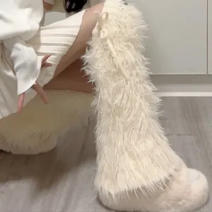 Jambières en tricot pelucheux pour femmes, chaussettes d'hiver chaudes et douces style streetwear.