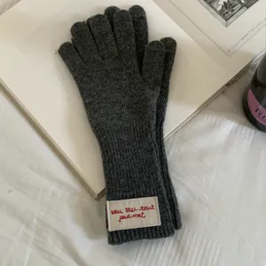 dark grey wool blend knit touchscreen gloves for women warm winter fashion accessory