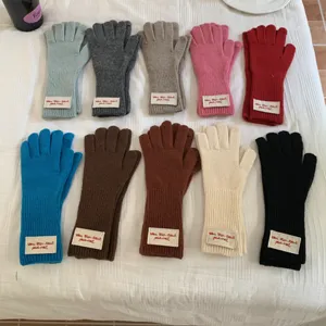 Women's Winter Warm Long Touch Screen Gloves Wool Blend Knit Solid Color Embroidered Letter Fashion Mittens