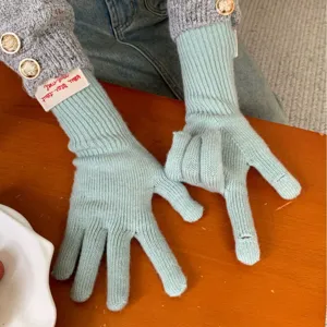 Autumn winter warm long split-finger knit gloves women touch screen wool blend simple