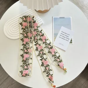 Exquisite floral embroidered lace ribbon trim for DIY clothing, Hanfu collar, and decor.