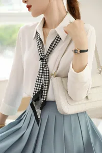 Elegant houndstooth long silk scarf for women stylish neckerchief accessory for daily wear.