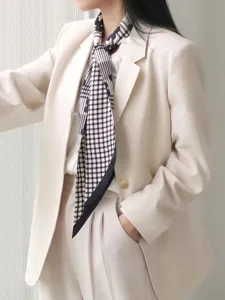 Elegant black and white houndstooth long silk scarf floral pattern stylish neckerchief accessory for women.