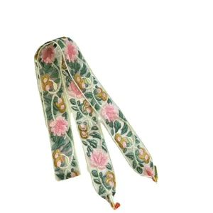 Exquisite embroidered lace ribbon trim with pink floral design for sewing DIY clothes