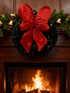 Weihnachten Samt Kranz rote Schleife Detail Heimdeko Plüsch Hängend Deko Kamin gemütlich