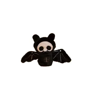 Halloween black bat plush toy with skeleton design, soft stuffed animal doll for kids gift.