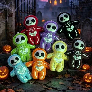 Cartoon Halloween Skull Plush Toy Luminous Doll Keychain Bag Pendant Cute Stuffed Animal Festival Party Gift Decoration