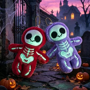 Cute Halloween skeleton plush keychain, glowing spooky doll backpack pendant for women and girls.