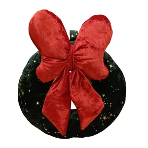 Weihnachten Pluesch Kranz Kissen mit roter Schleife Weihnachtsdeko weiches Spielzeug