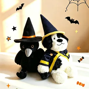 Halloween plush toy set cute wizard crow and puppy dolls for kids holiday decor items