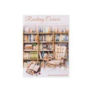 Reading corner PET sticker decorative book scene sticker for journaling DIY craft project.