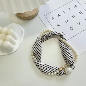 Women's Fashion Long Polyester Scarf With Pearl Magnetic Buckle Elegant Floral Print Neck Scarf Lightweight Daily Wear Neckwear