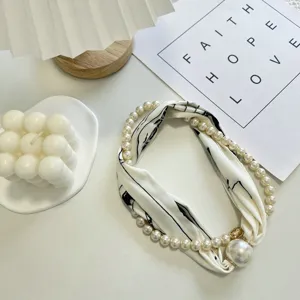Pearl silk scarf necklace chic vintage choker women elegant summer decorative neckerchief