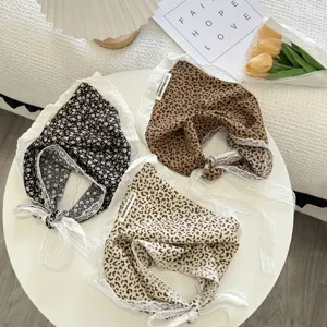 French vintage lace triangle headscarf floral leopard print hair band chic hair wrap