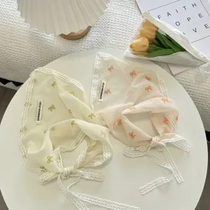 French Vintage Lace Triangle Scarf Floral Leopard Bow Hair Bandana Cute Sweet Head Wrap For Women Fashion Hair Accessories