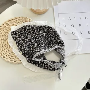 French style black and white floral lace triangle headscarf sweet hair band accessory