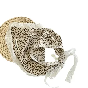 French style leopard print lace triangular headscarf vintage sweet ribbon hair band for women
