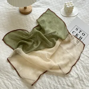 Contrast color pleated small square scarf, lightweight sun protection neckerchief and head scarf.