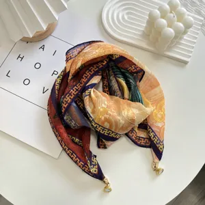Spring summer luxury art print square scarf with magnetic clasp lightweight fashion sun protection shawl