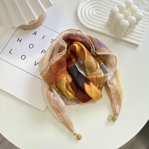 Spring summer cut flower square scarf with magnetic buckle thin fashion shawl versatile neckerchief
