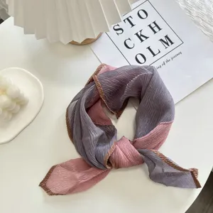 Pleated color block small square scarf detail, lightweight sunscreen neckerchief for women.