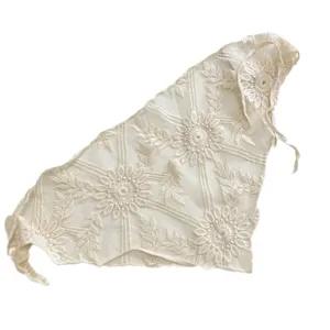 Sciarpa triangolare in pizzo beige, fascia per capelli ricamata floreale stile francese.