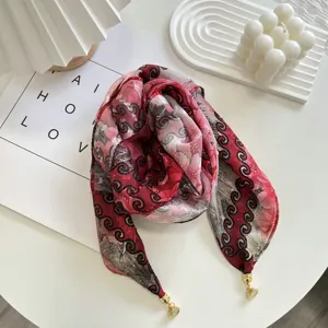 Spring summer magnetic buckle square scarf thin floral sun protection shawl versatile neckerchief