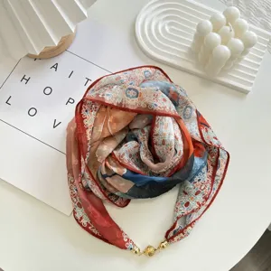 Spring summer new floral print square scarf with magnetic clasp stylish thin sun protection shawl