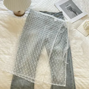 Gonna a portafoglio in pizzo bianco trasparente sovrapposizione grembiule moda coreana chic casual