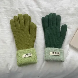 Winter warm knitted gloves for women thick stretchy full finger riding gloves soft cozy