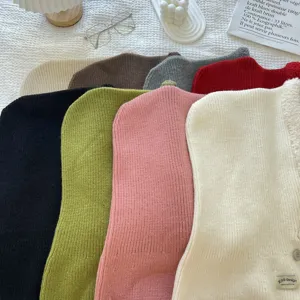 Knitted balaclava hooded scarf warm winter hat multi-color thermal headwear for women