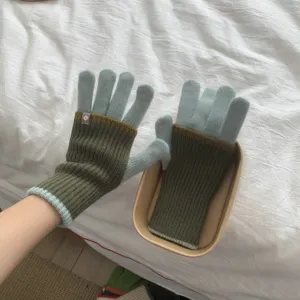 Knitted long touch screen gloves for men and women, stylish color block warm autumn winter.