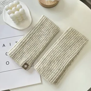 Beige ribbed knit leg warmers cozy autumn winter long warm arm sleeves aesthetic style