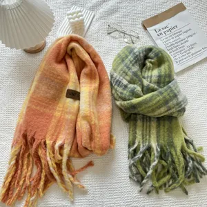 Bufanda de cuadros retro con flecos otoño invierno hombre mujer pareja chal cálido