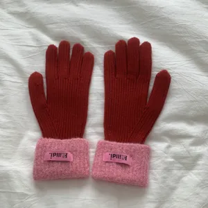 Thick warm solid color knit gloves for women, soft winter warm split finger cycling gloves.